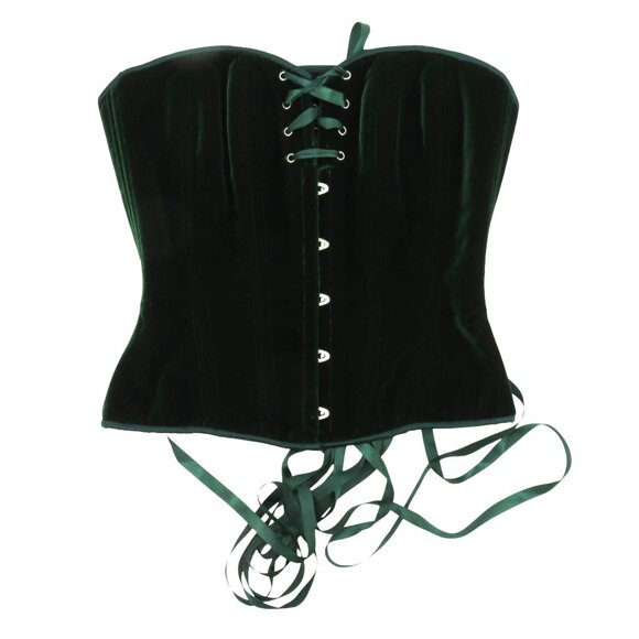 Timeless Trends 30M OverBust Corset Hourglass Silhouette Green Velvet Lace Up - Picture 1 of 12